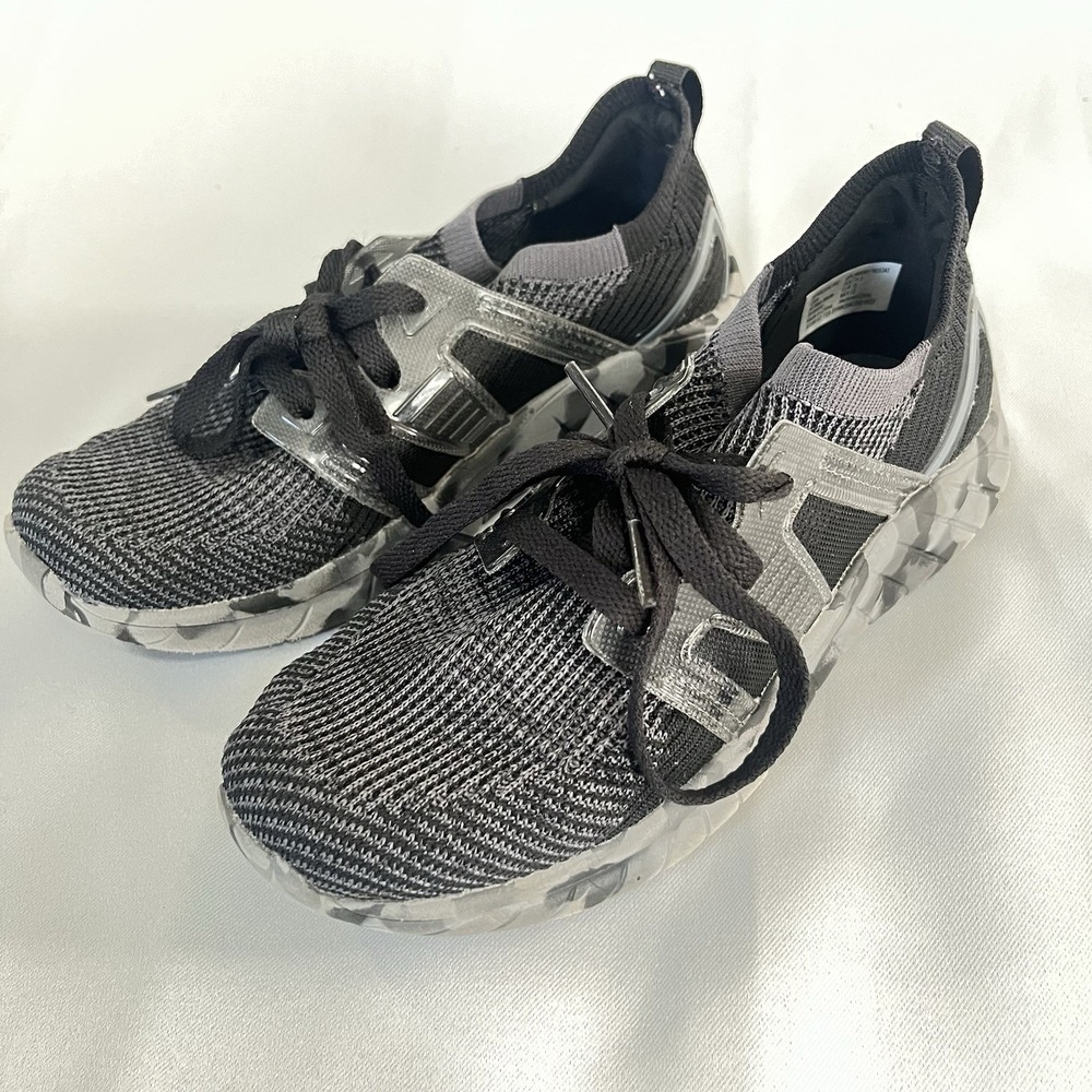 Athletic Works Boys' Knit Lace Up Memory Foam Sneakers Black Gray White Size 3